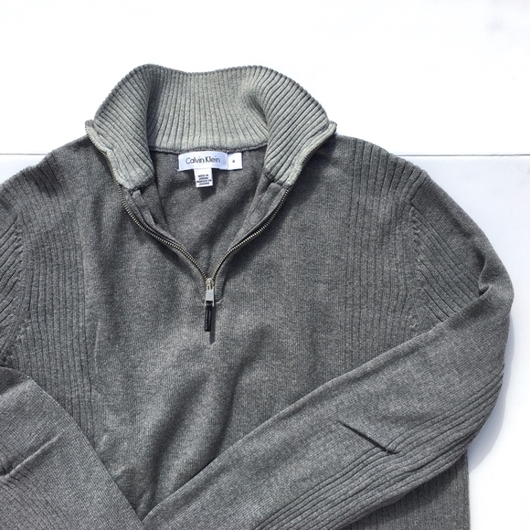 Calvin Klein Light Grey Cotton 1/4 zip sweater M - Picture 4 of 7